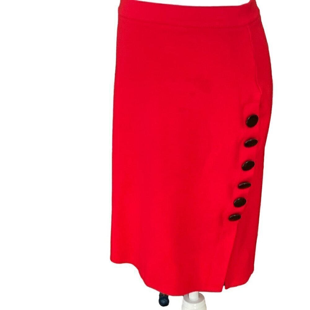 Cherry Red Pencil Skirt Button Accents Large